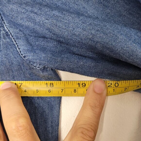 GAP Women's Blue 100% Cotton Drawstring Waist Roll Tab Long Sleeve Romper Sz XS - Picture 12 of 13